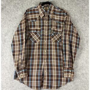 Vintage Dee Cee Western Shirt Mens‎ 15.5/34 Brown Pearl Snap Cowboy USA Made